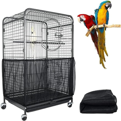 L Black【Height 30, Circumference 220】 Large Bird Cage Seed Catcher Net Cover - Adjustable Mesh Guard Splash-Proof Dust Cover for Indoor Outdoor Cages
