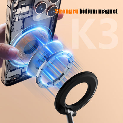 Black 2-in-1 Folding Portable Selfie Light and Magnetic Phone Stand - Vlogging Ring Light with Adjustable Kickstand, Three-Color Soft Light &  USB Rechargeable
