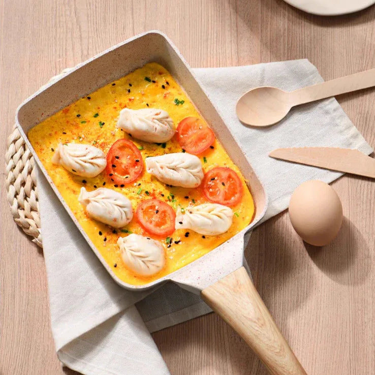 White Rectangular Non-Stick Frying Pan 19×14×4cm - Open, Induction & Gas Compatible - Mekamart Australia