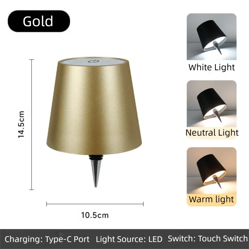 Gold Cordless Tri-Color Wine Bottle LED Lamp - Mekamart Australia