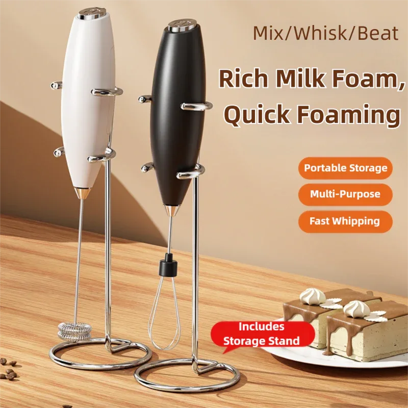 Black Battery-Powered Frother and Whisk with Stand - Mekamart Australia