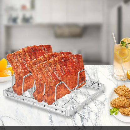 2-Pack Foldable Stainless Steel Rib Racks(26.6 x 22.2 x 2.3 cm) - Mekamart Australia