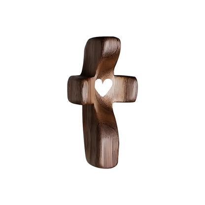 Set of 5 White Peachwood Heart Cross – Multi-functional Spiritual Symbols for Home and Office, Religious, Ornaments Mini - Mekamart Australia