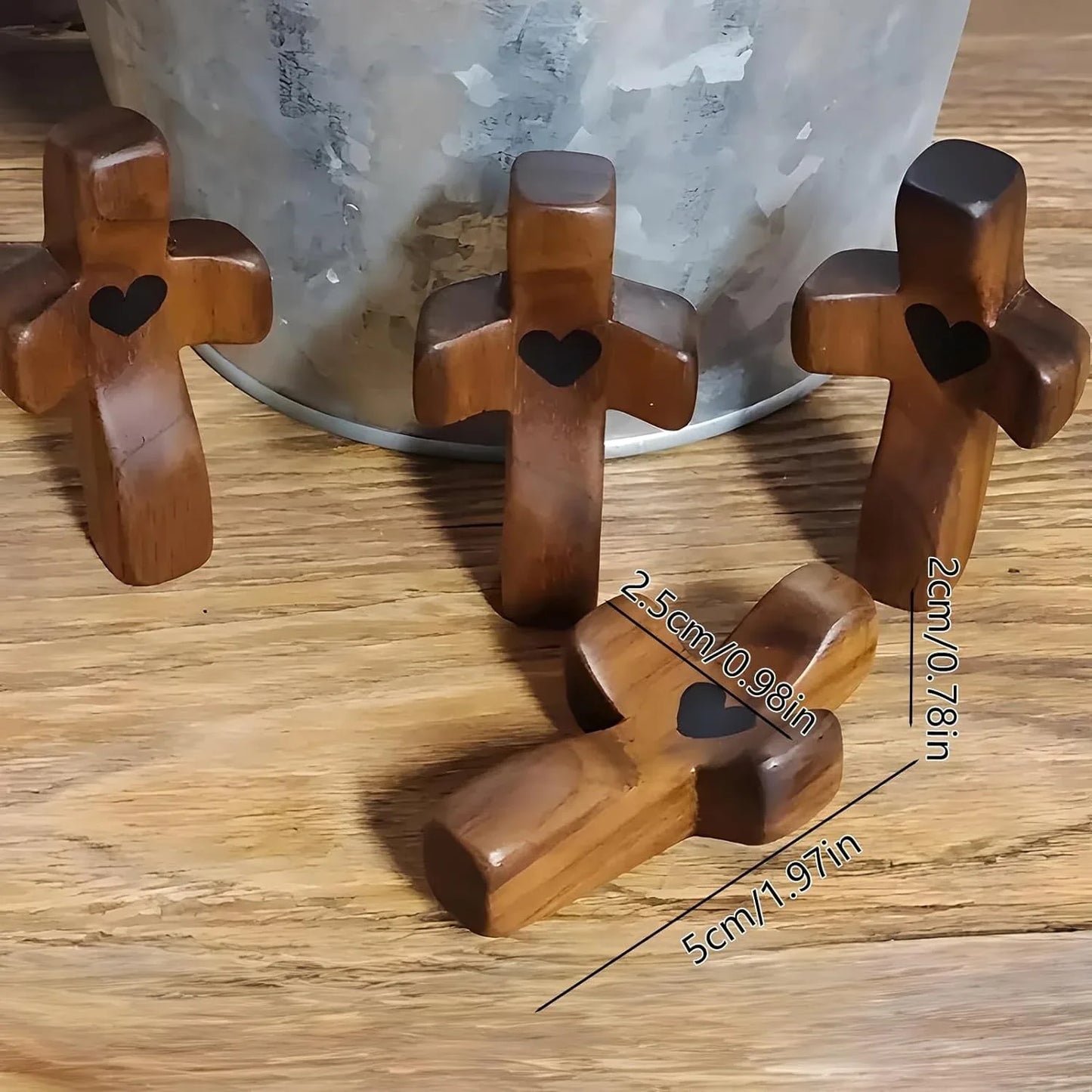 Set of 5 White Peachwood Heart Cross – Multi-functional Spiritual Symbols for Home and Office, Religious, Ornaments Mini - Mekamart Australia