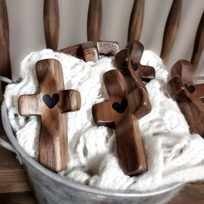 Set of 5 White Peachwood Heart Cross – Multi-functional Spiritual Symbols for Home and Office, Religious, Ornaments Mini - Mekamart Australia