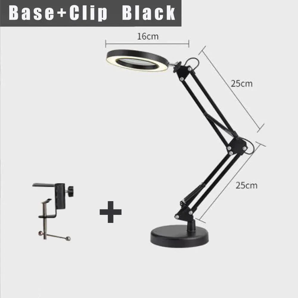 2-in-1 Black LED Magnifier Desk Lamp With Base and Clip - Hands-Free, Dimmable 3-Color Light for Crafts & Workbench - Mekamart Australia
