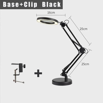 2-in-1 Black LED Magnifier Desk Lamp With Base and Clip - Hands-Free, Dimmable 3-Color Light for Crafts & Workbench - Mekamart Australia