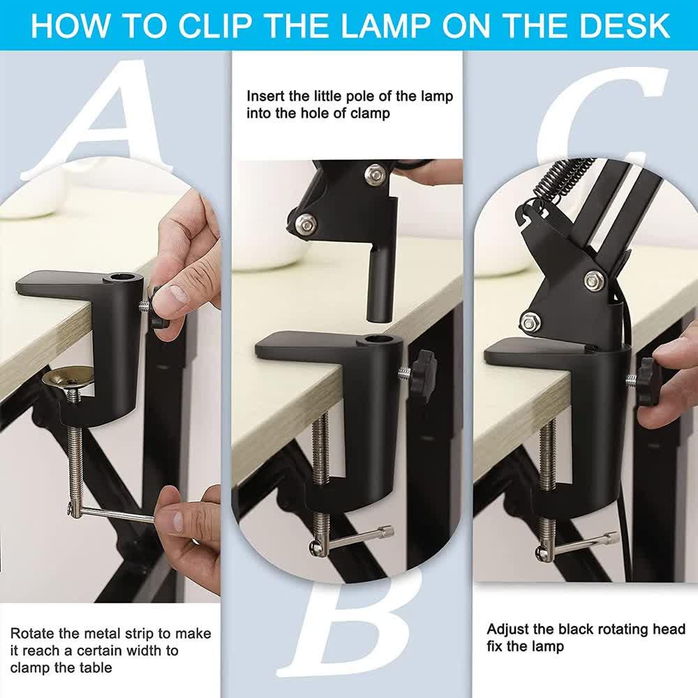 2-in-1 Black LED Magnifier Desk Lamp With Base and Clip - Hands-Free, Dimmable 3-Color Light for Crafts & Workbench - Mekamart Australia