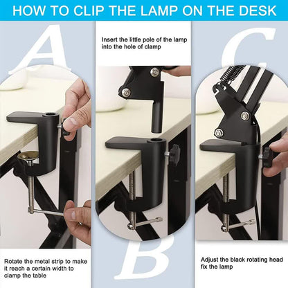 2-in-1 Black LED Magnifier Desk Lamp With Base and Clip - Hands-Free, Dimmable 3-Color Light for Crafts & Workbench - Mekamart Australia