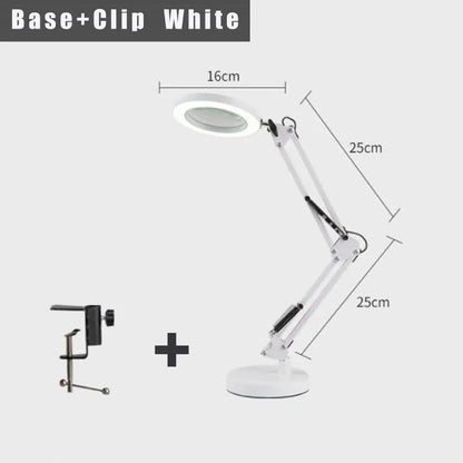2-in-1 White LED Magnifier Desk Lamp With Base and Clip - Hands-Free, Dimmable 3-Color Light for Crafts & Workbench - Mekamart Australia