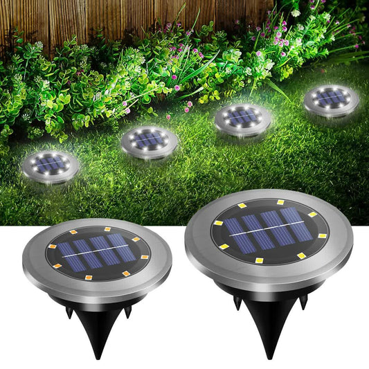 4-Pack Solar LED In-Ground Warm Yellow Light Set (Single 7.1x7.1x6.1cm) - Stainless Steel Waterproof Outdoor Garden Pathway and Landscape Spike Lamp - Mekamart Australia