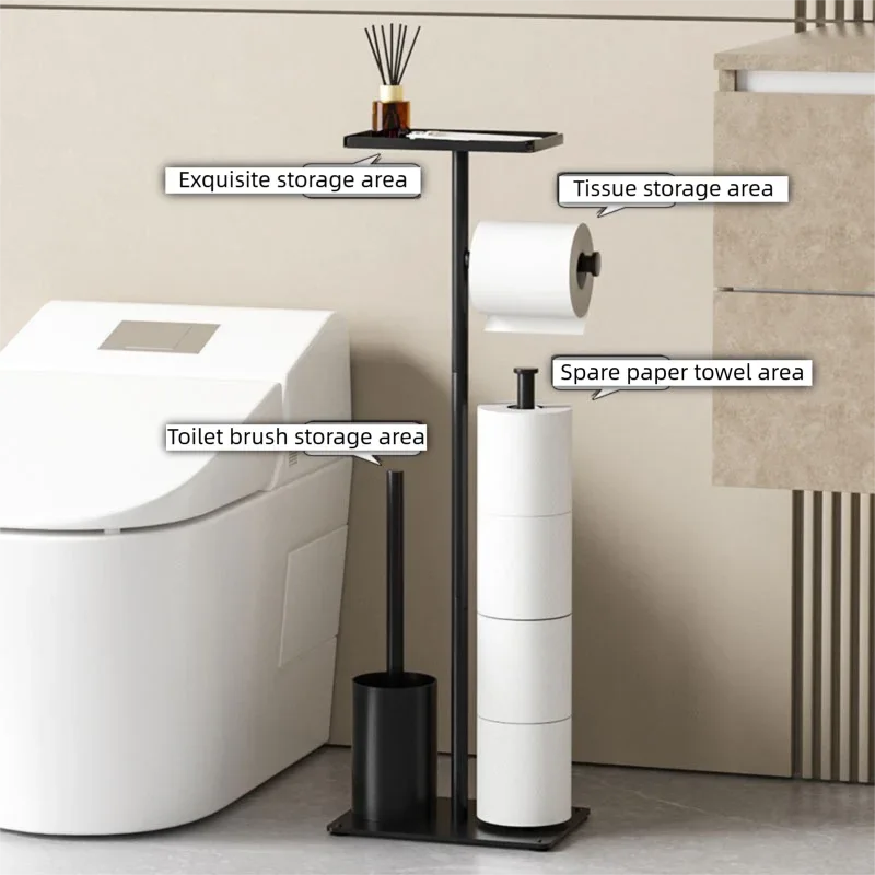 2-in-1 Freestanding Toilet Paper Holder - Thick Carbon Steel with Matte Black Finish, Storage Top and 2 * Paper Roll Holder - Mekamart Australia