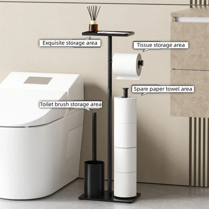 2-in-1 Freestanding Toilet Paper Holder - Thick Carbon Steel with Matte Black Finish, Storage Top and 2 * Paper Roll Holder - Mekamart Australia