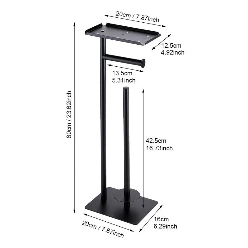2-in-1 Freestanding Toilet Paper Holder - Thick Carbon Steel with Matte Black Finish, Storage Top and 2 * Paper Roll Holder - Mekamart Australia
