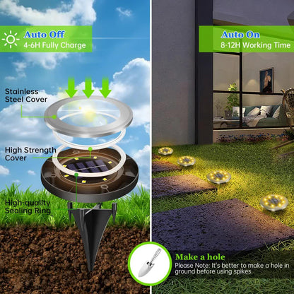 4-Pack New Solar LED In-Ground White Lights (Single 8.3x8.3x10 cm) - Stainless Steel & ABS Waterproof Outdoor Garden Pathway and Landscape Spike Lamp - Mekamart Australia