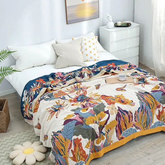 Pure Cotton Multi-Layer Gauze Blanket(Classic A, 230 cm x 200 cm) - Lightweight, Ultra-Breathable, and Moisture-Wicking Summer Quilt for Hot Sleepers - Mekamart Australia