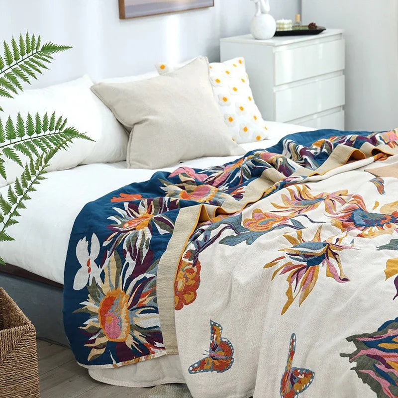 Pure Cotton Multi-Layer Gauze Blanket(Classic A, 240 cm x 240 cm) - Lightweight, Ultra-Breathable, and Moisture-Wicking Summer Quilt for Hot Sleepers - Mekamart Australia