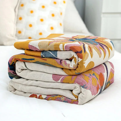 Pure Cotton Multi-Layer Gauze Blanket(Classic B, 150 cm x 200 cm) - Lightweight, Ultra-Breathable, and Moisture-Wicking Summer Quilt for Hot Sleepers - Mekamart Australia