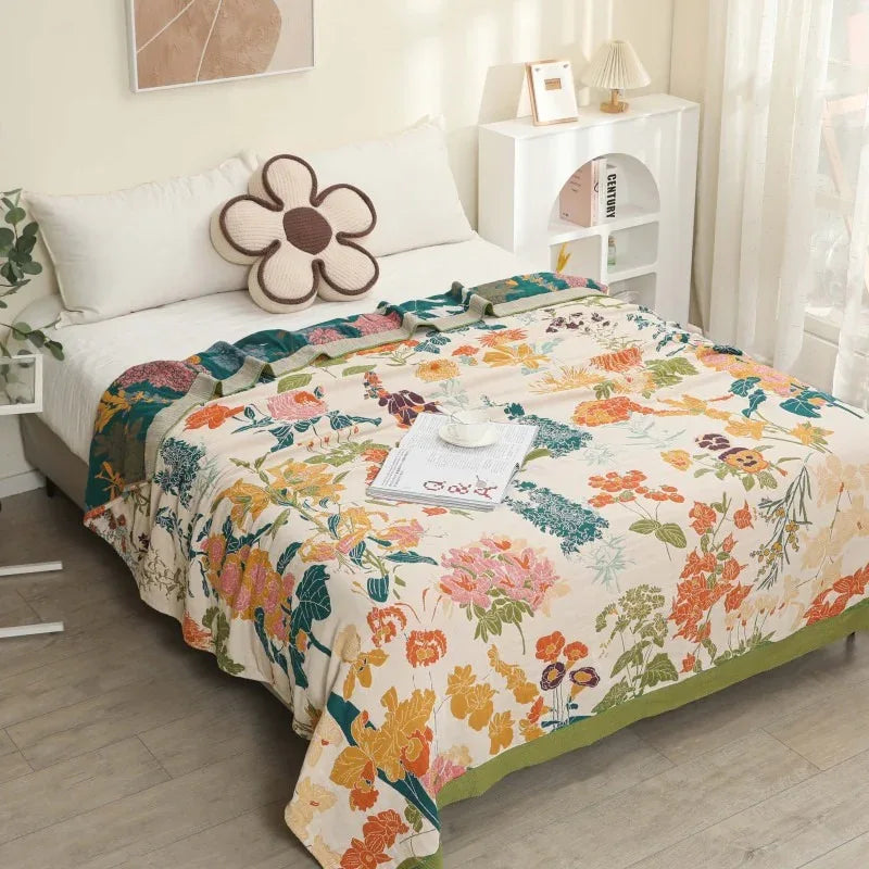 Pure Cotton Multi-Layer Gauze Blanket(Classic B, 240 cm x 240 cm) - Lightweight, Ultra-Breathable, and Moisture-Wicking Summer Quilt for Hot Sleepers - Mekamart Australia