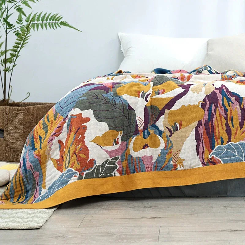 Pure Cotton Multi-Layer Gauze Blanket(Classic B, 240 cm x 240 cm) - Lightweight, Ultra-Breathable, and Moisture-Wicking Summer Quilt for Hot Sleepers - Mekamart Australia