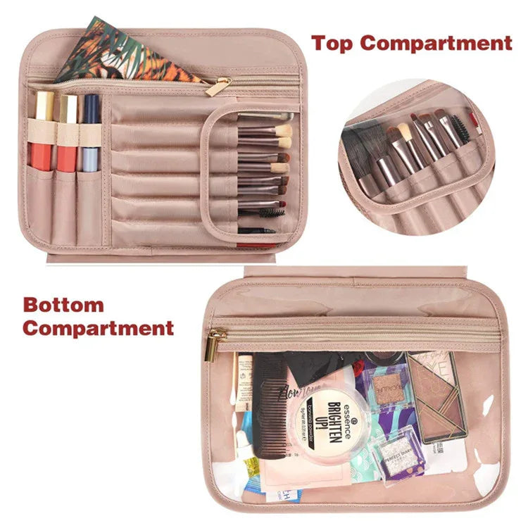Blue Portable Large Hanging Womens' Luxury PU Leather Cosmetic Bag - Waterproof Travel Toiletry Organizer , Easy Visibility & Durable - Mekamart Australia