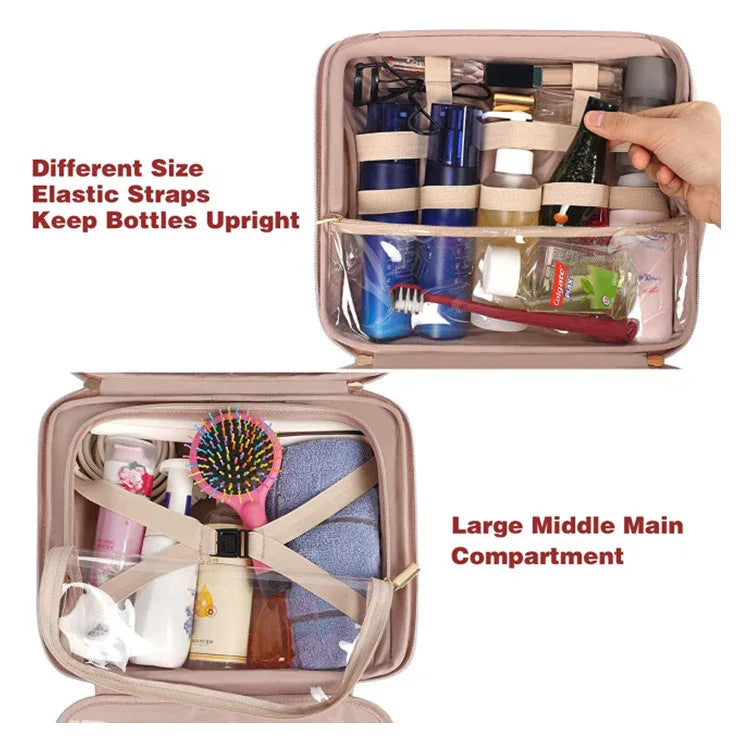 Blue Portable Large Hanging Womens' Luxury PU Leather Cosmetic Bag - Waterproof Travel Toiletry Organizer , Easy Visibility & Durable - Mekamart Australia