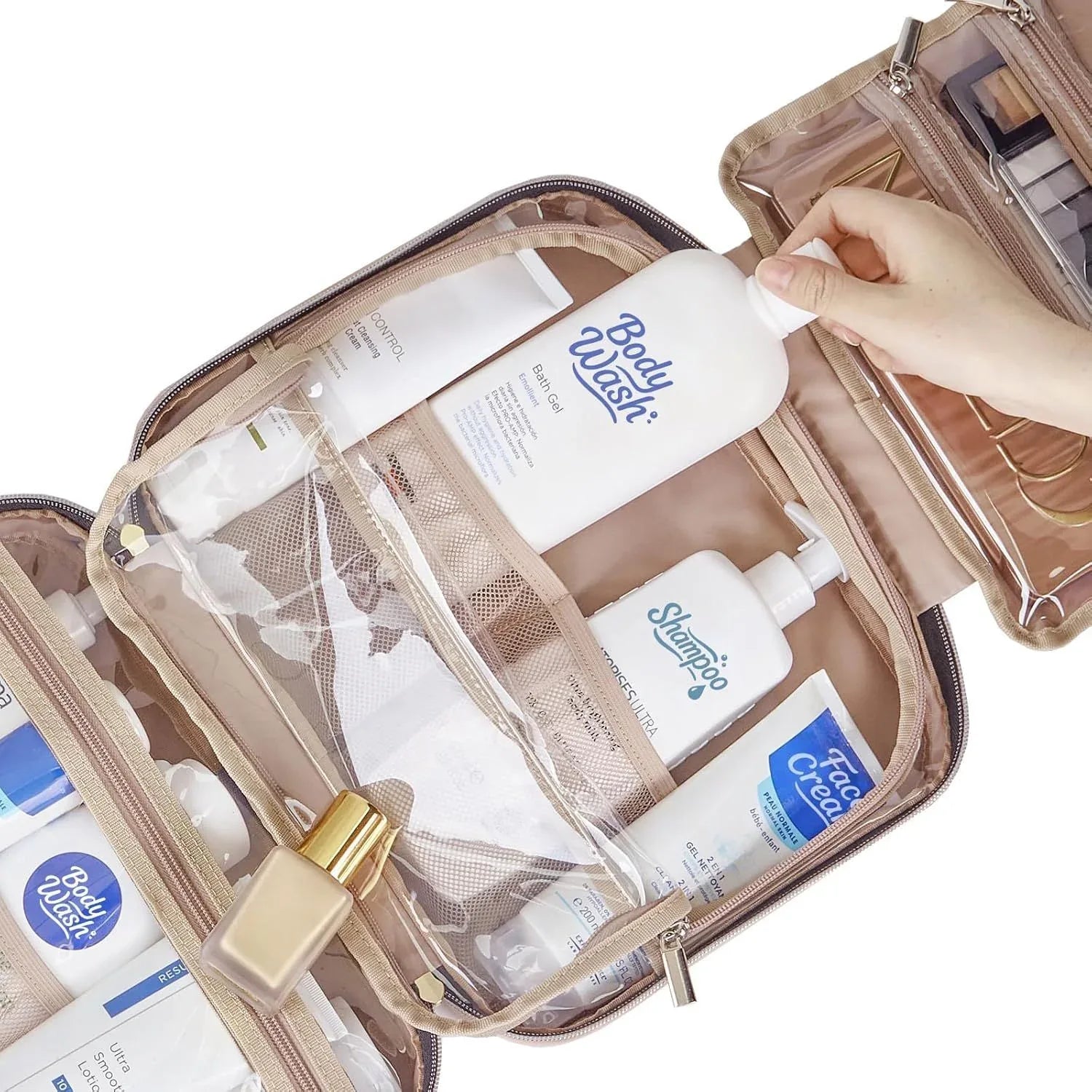 Dark Blue Large Capacity Hanging Toiletry Bag for Women(30.5 x 22.5 x 12 cm) - Checked Pattern Waterproof Cosmetic Organizer, Dry/Wet Separation & Multi-Compartment - Mekamart Australia