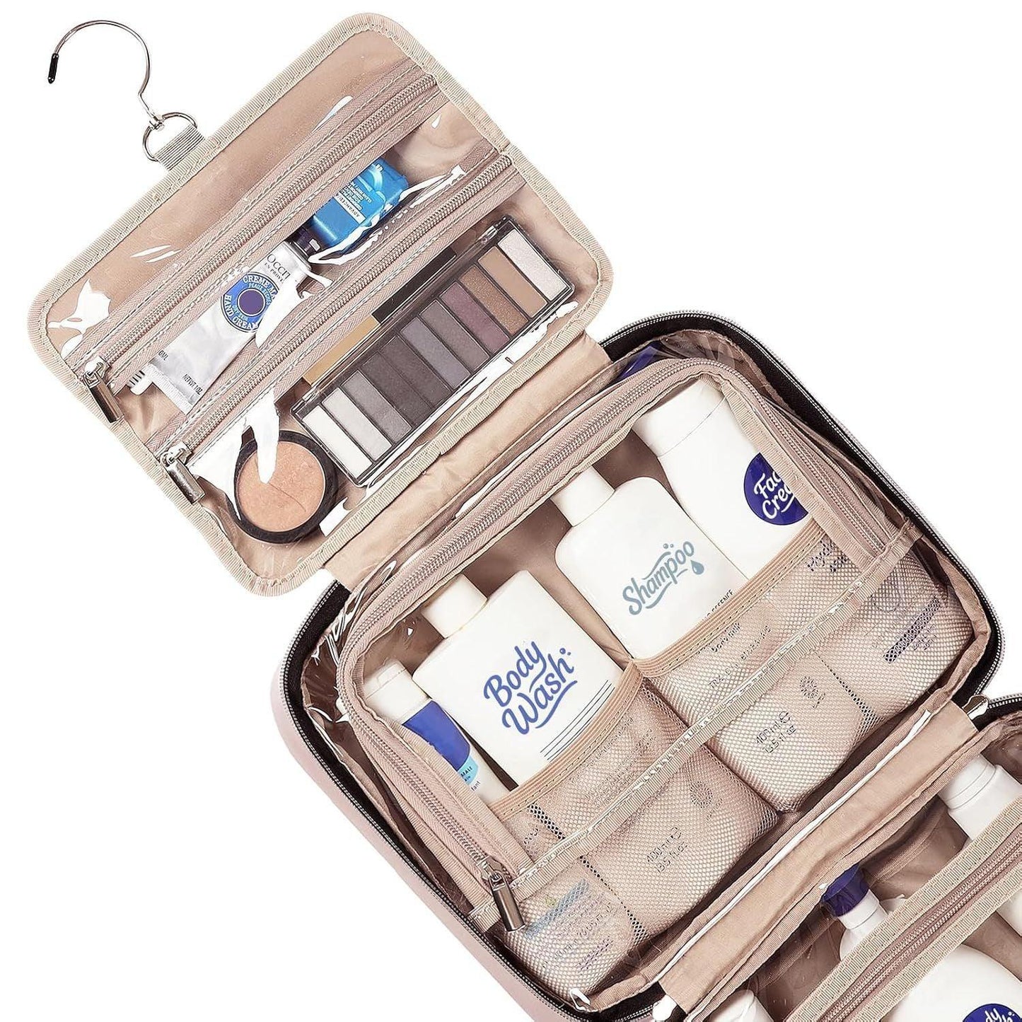 Black Large Capacity Hanging Toiletry Bag for Women(30.5 x 22.5 x 12 cm) - Checked Pattern Waterproof Cosmetic Organizer, Dry/Wet Separation & Multi-Compartment - Mekamart Australia