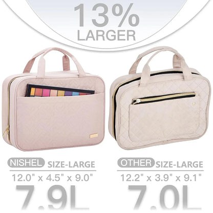 Purple Large Capacity Hanging Toiletry Bag for Women(30.5 x 22.5 x 12 cm) - Checked Pattern Waterproof Cosmetic Organizer, Dry/Wet Separation & Multi-Compartment - Mekamart Australia