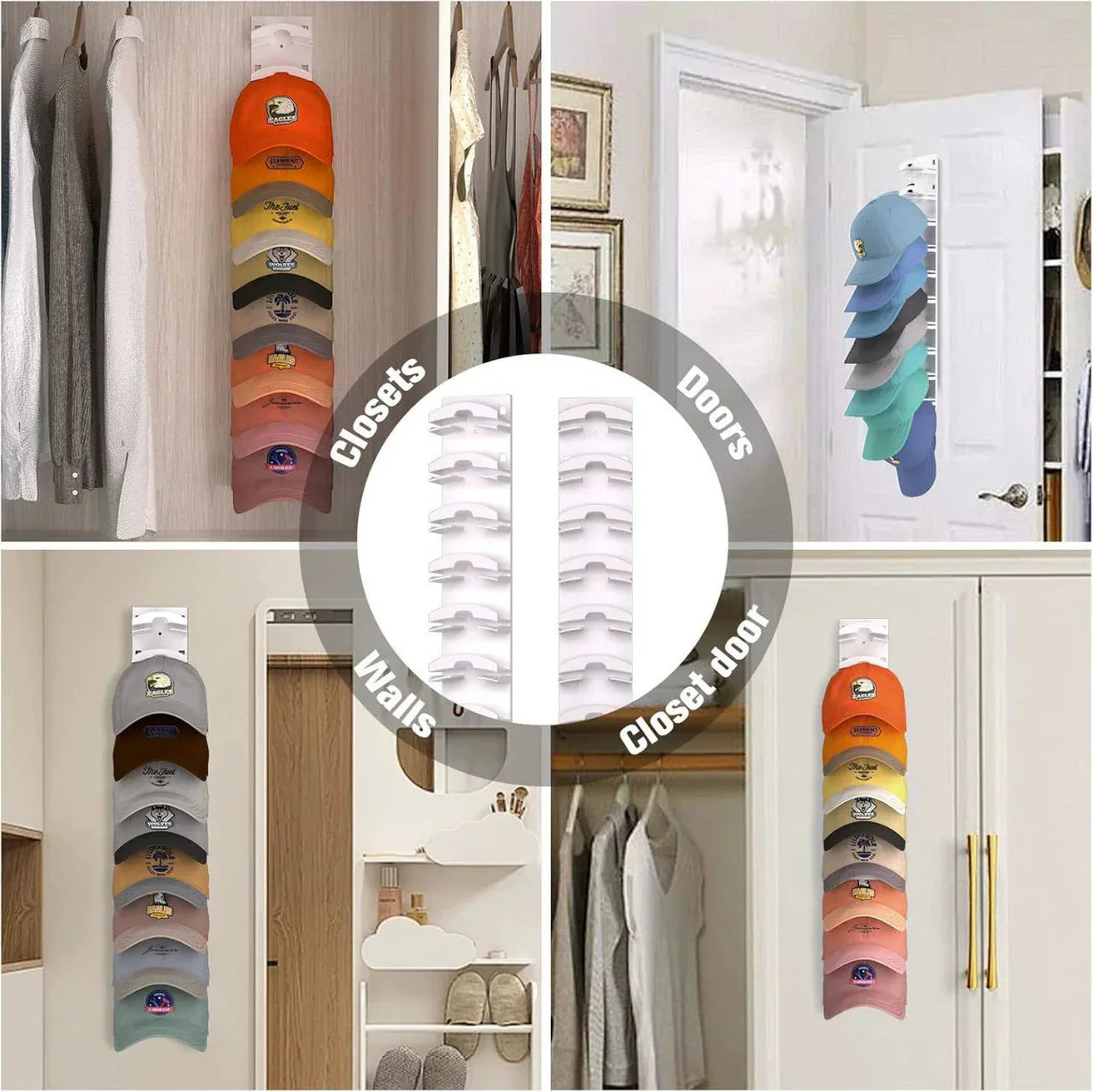 2-Pack 10-Tier Black Wall-Mounted Hat Rack with Installation Accessories - Space-Saving Plastic Baseball Cap and Other Hat Organizers - Mekamart Australia