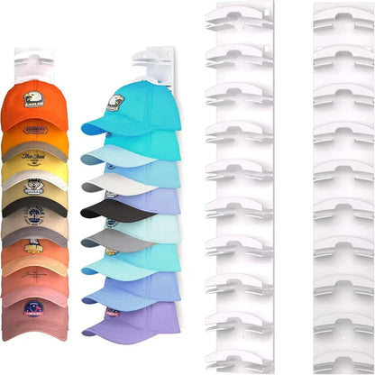 2-Pack 10-Tier White Wall-Mounted Hat Rack with Installation Accessories - Space-Saving Plastic Baseball Cap and Other Hat Organizers - Mekamart Australia