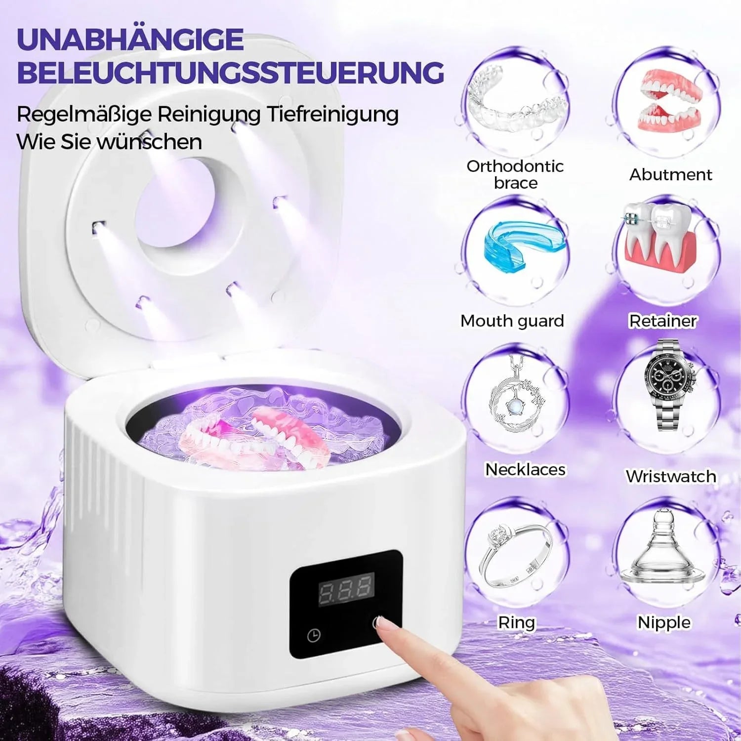 Muti-Functional Portable UV-C Ultrasonic Cleaner (49KHz) - 3 Time Modes for Deep cleaning and Sterilization, 340ml Stainless Steel Tank - Mekamart Australia