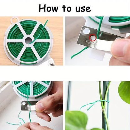 4-Rolls 100M Multifunctional Plastic Steel Twist Tie with Cutter - Sturdy Reusable Plant Support & Climbing Vine Tie - Mekamart Australia