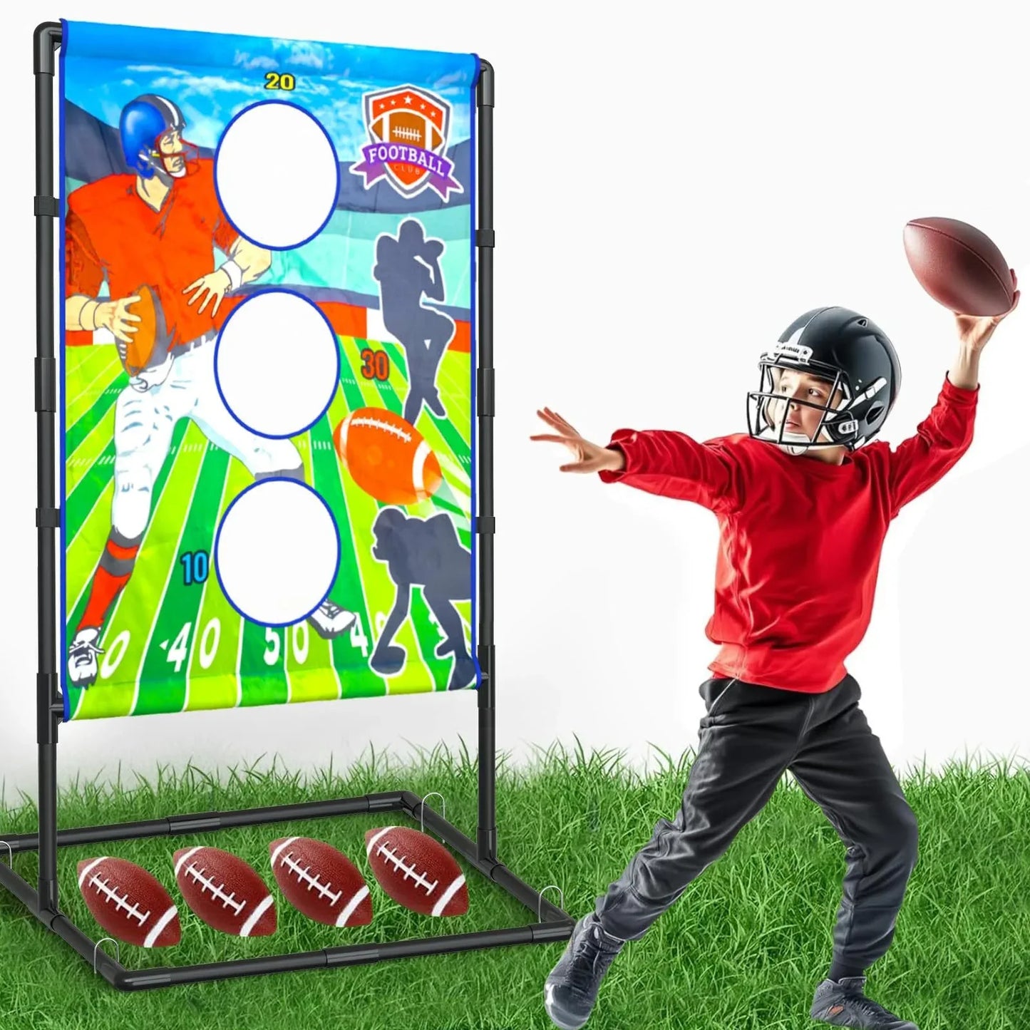 Outdoor/Indoor Portable Rugby Toss Game Set - Football Target Frame & Rugby Toss Activity Toy, Durable & Easy Assembly Sports Equipment - Mekamart Australia
