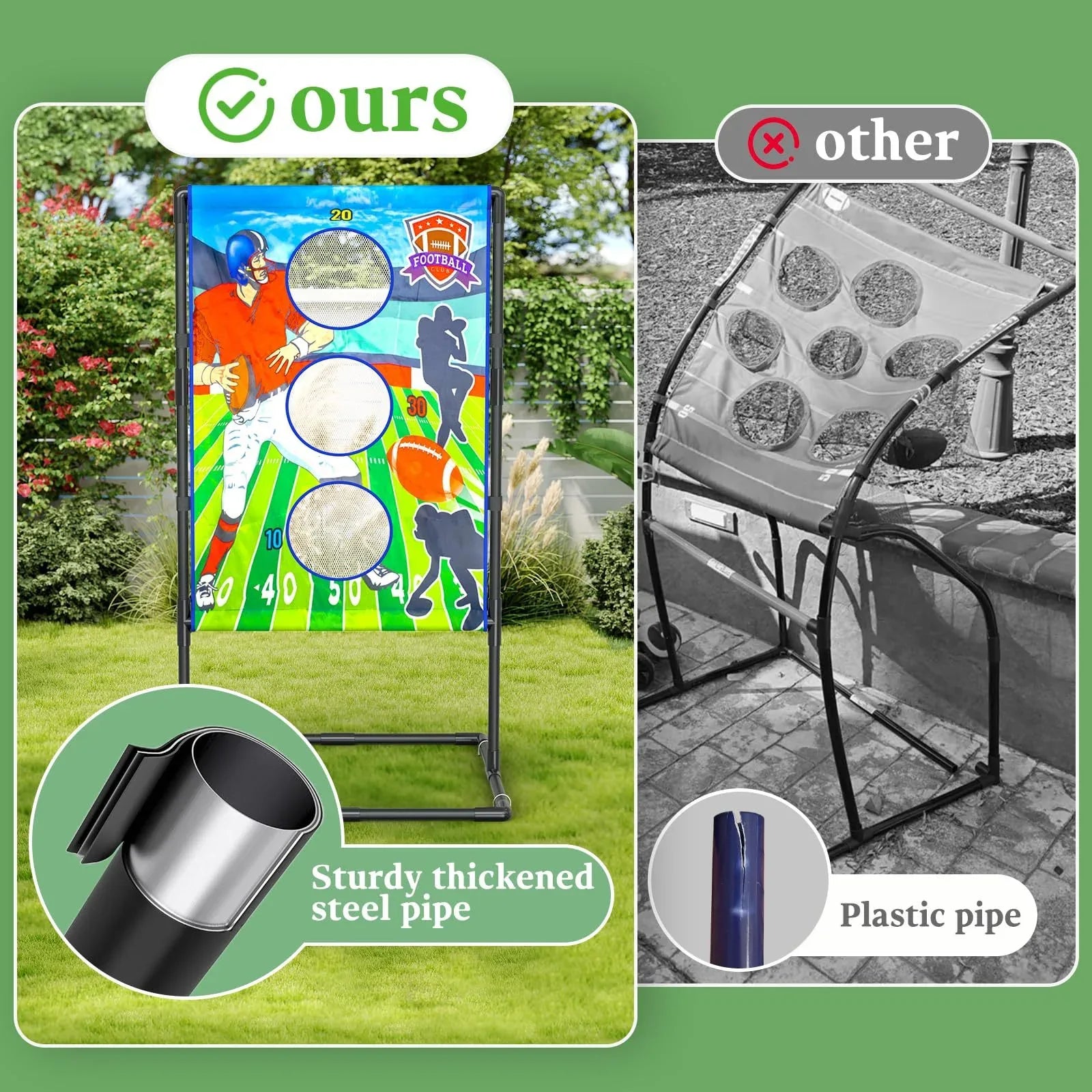 Outdoor/Indoor Portable Rugby Toss Game Set - Football Target Frame & Rugby Toss Activity Toy, Durable & Easy Assembly Sports Equipment - Mekamart Australia