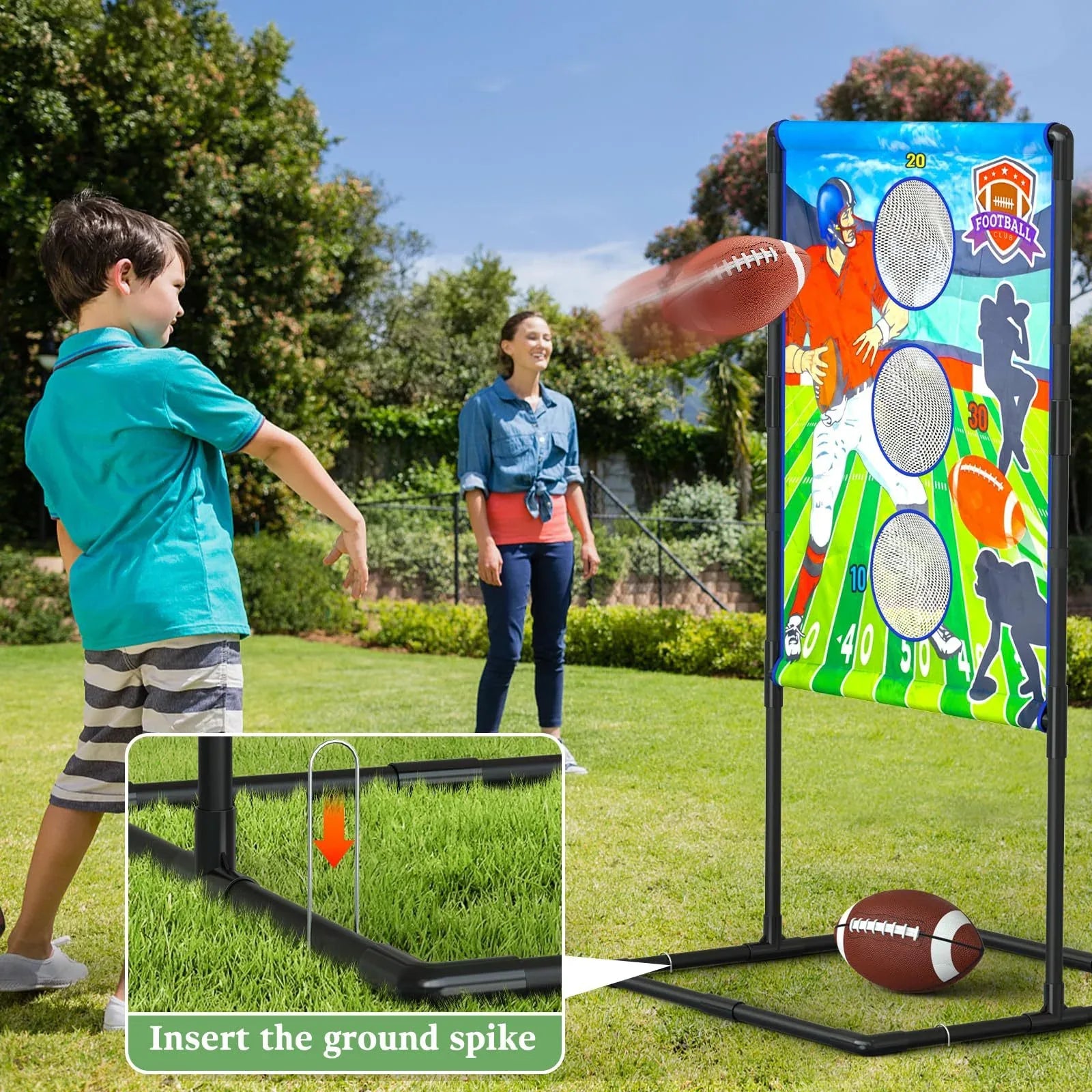 Outdoor/Indoor Portable Rugby Toss Game Set - Football Target Frame & Rugby Toss Activity Toy, Durable & Easy Assembly Sports Equipment - Mekamart Australia
