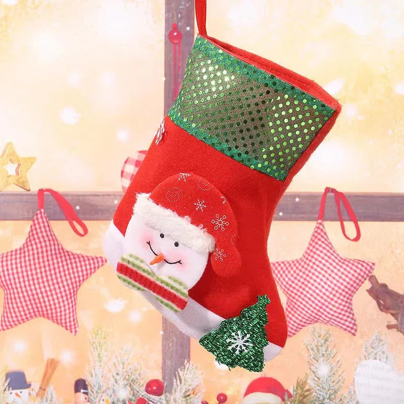 E4-3 Snowman Sequin Christmas Stocking(25x19CM) - Glitter Hanging Gift Bag for Tree Decor - Mekamart Australia