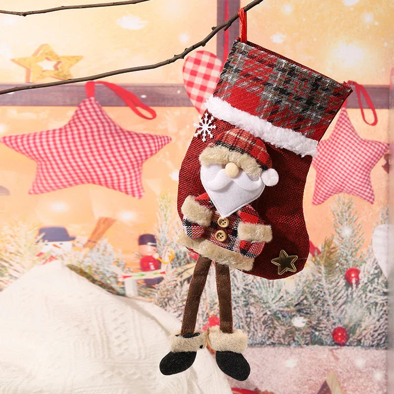 E4-1 Santa Claus Dangling Leg Christmas Stocking(22x15CM) - Hanging Gift Bag for Holiday Decoration - Mekamart Australia