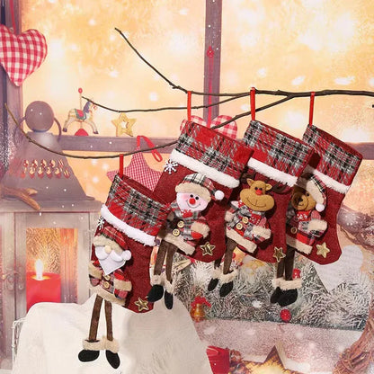 E4-1 Santa Claus Dangling Leg Christmas Stocking(22x15CM) - Hanging Gift Bag for Holiday Decoration - Mekamart Australia