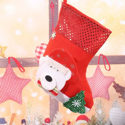 E4-3 Winter Bear Sequin Christmas Stocking(25x19CM) - Glitter Hanging Gift Bag for Tree Decor - Mekamart Australia