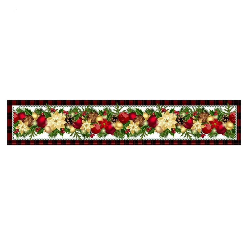 Style-6 New Year & Christmas Table Runner(33 x 180 CM) - Festive Linen Tablecloth, Digital Print Christmas Decor - Mekamart Australia