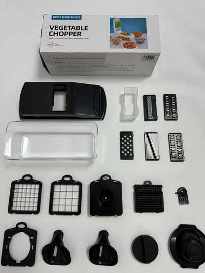 18-Piece Black Multi-Function Vegetable Chopper & Slicer Set - Rotary Grater with 5 Muti-Style Stainless Steel Blades for Home Kitchen - Mekamart Australia