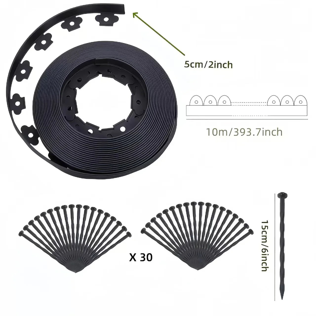 Black L-Shape PE Landscape Edging Roll Kit (5CM Height x 10M Long) - Anti-Root Lawn & Garden Divider with 30 Ground Stakes - Mekamart Australia