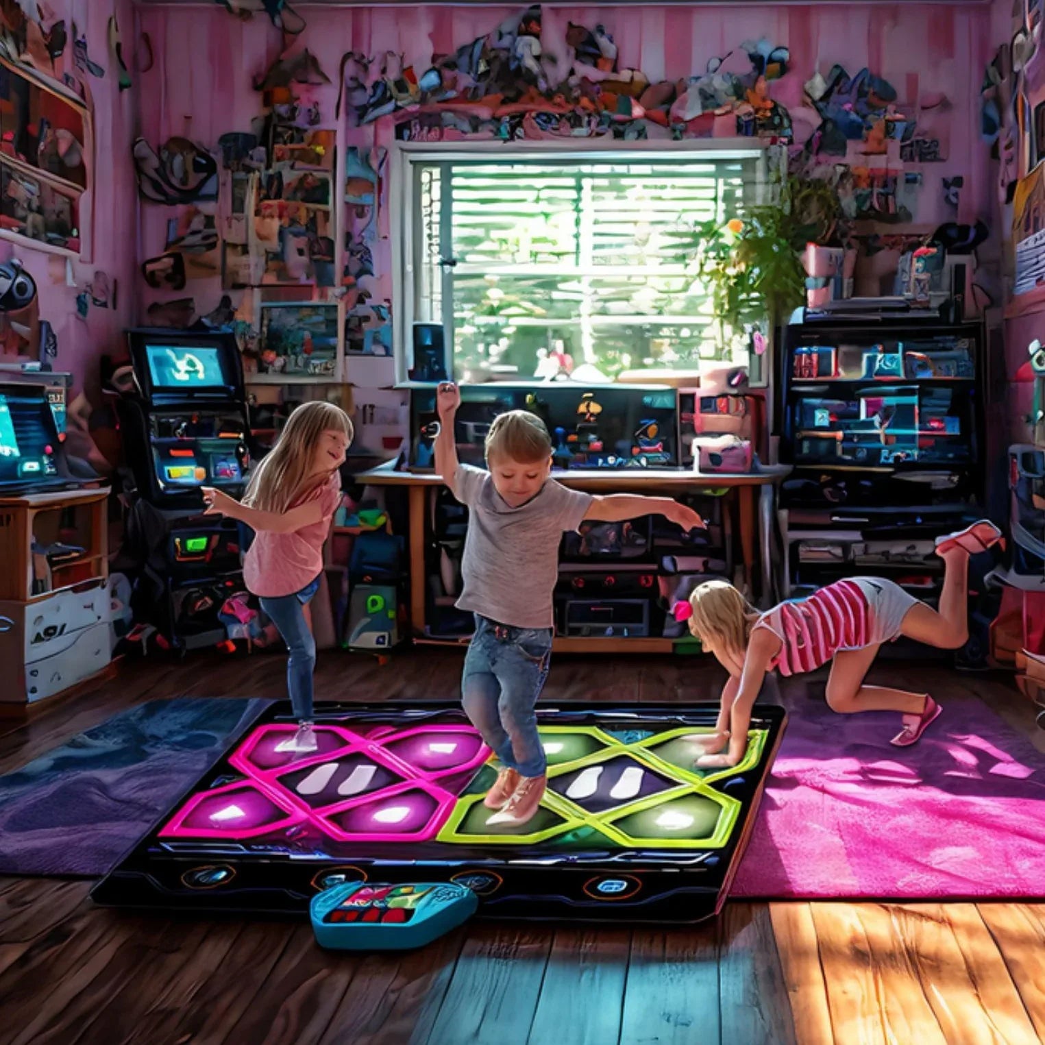 Kids Dual Player Interactive Electronic Dance Mat - Extra Large 105x90cm Anti-Slip Music Game Pad with Two Modes & Three Ways, No TV Required - Mekamart Australia