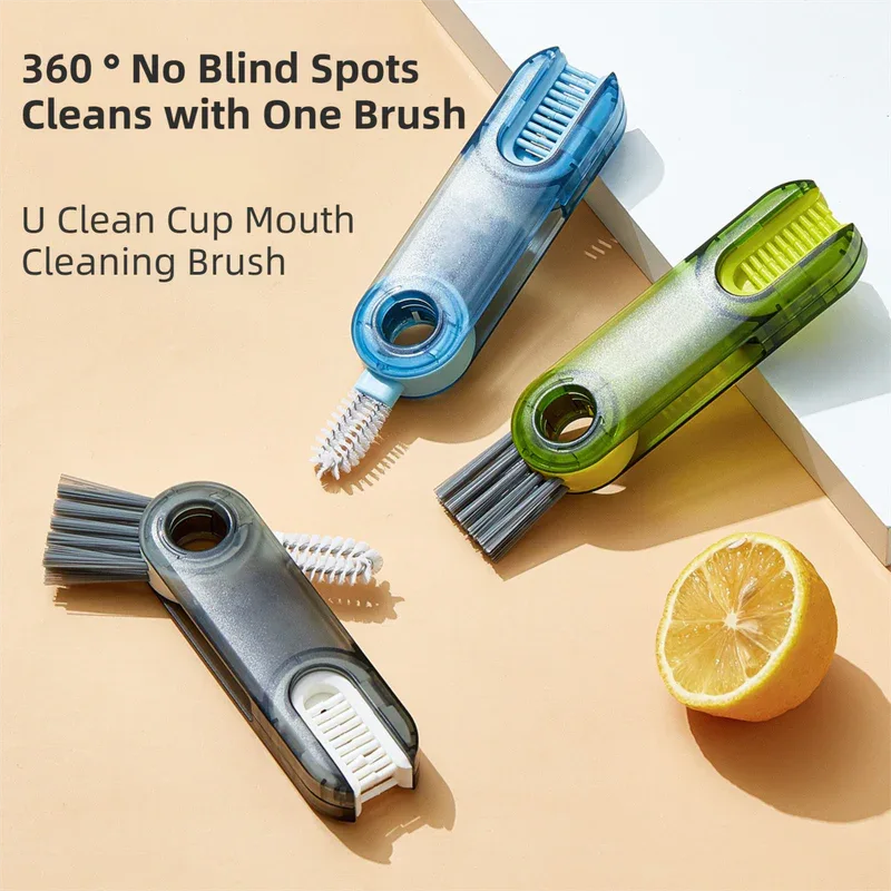 2-Packs 3-in-1 Blue Portable & Compact U-Shape Deeply-Cleaning Brush - Multi-Functional Gap Scrubber for Lids, Mugs, and Baby Bottles - Mekamart Australia
