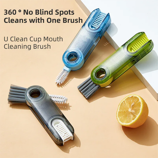 2-Packs 3-in-1 Grey Portable & Compact U-Shape Deeply-Cleaning Brush - Multi-Functional Gap Scrubber for Lids, Mugs, and Baby Bottles - Mekamart Australia
