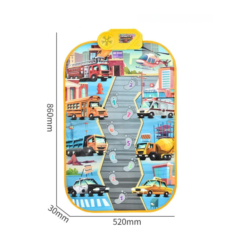 2-Pack Kids Multifunctional Electronic Dance Mat(52x86CM) - Dinosaur & Transport Theme Play Mat with Sound Recognition for Early Education and Physical Exercise - Mekamart Australia