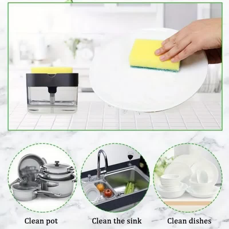 2-Pack Grey Kitchen Press-Type Dish Soap Dispenser & Sponge Caddy - 2-in-1 Automatic Liquid Pump for Dish Scrubbers & Scouring Pads - Mekamart Australia