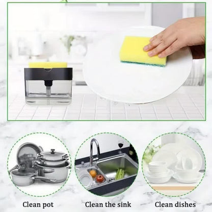 2-Pack Grey Kitchen Press-Type Dish Soap Dispenser & Sponge Caddy - 2-in-1 Automatic Liquid Pump for Dish Scrubbers & Scouring Pads - Mekamart Australia