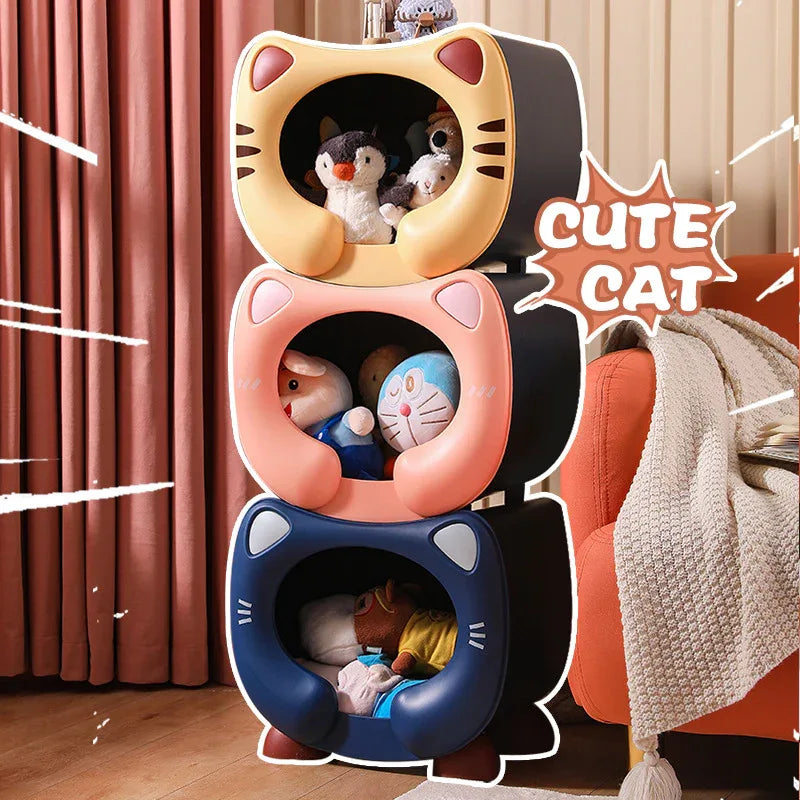 Pink Cute Cat-Themed Stackable Storage Bin - Multi-purpose Pet Bed & Toy Organizer - Mekamart Australia
